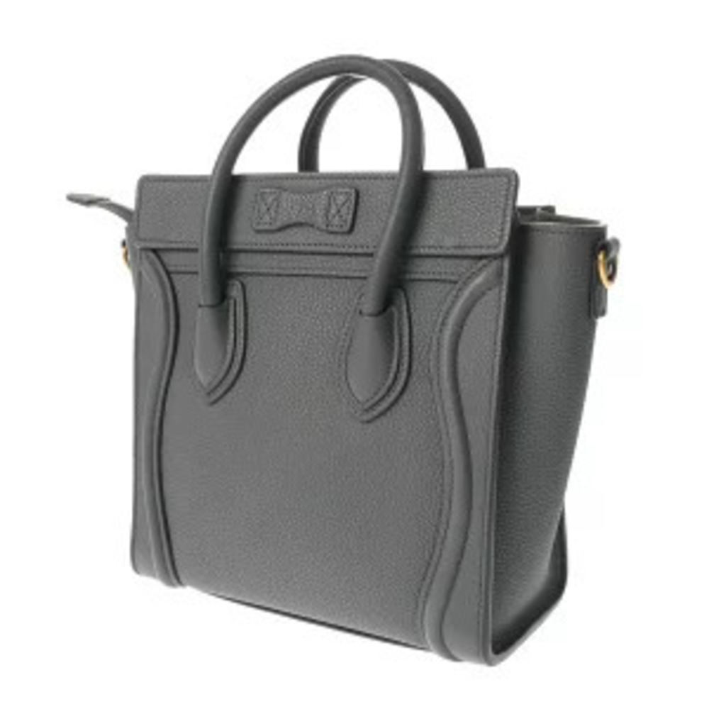 Celine Calf Handbag Drummed Leather Luggage Coal Bag Baby
